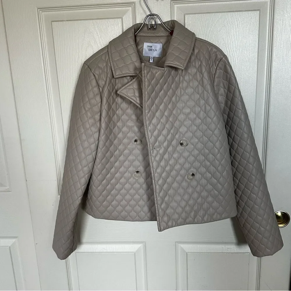Free People/Anthropolgie Greylin Vegan Leather Quilted Jacket, Cream/Tan, Medium
